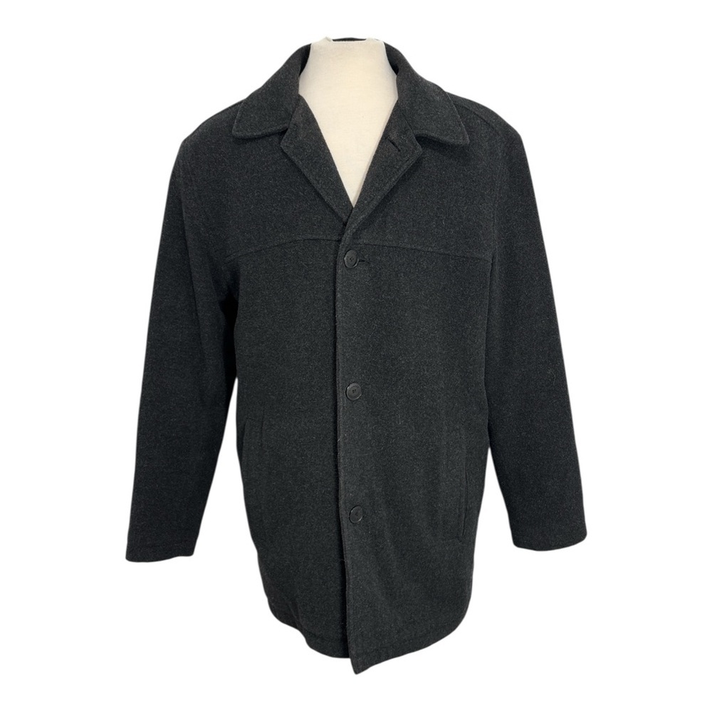 Docker's Men's Size Medium Black Wool Blend Pea Coat Jacket Quilted Lining